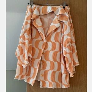 Princess pollyOrange and White Patterned Button-Up Blouse and shorts set